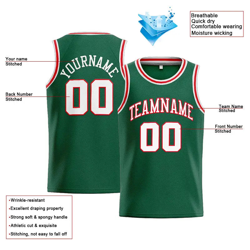 Custom Stitched Basketball Jersey for Men, Women And Kids Green-White-Red enthsush