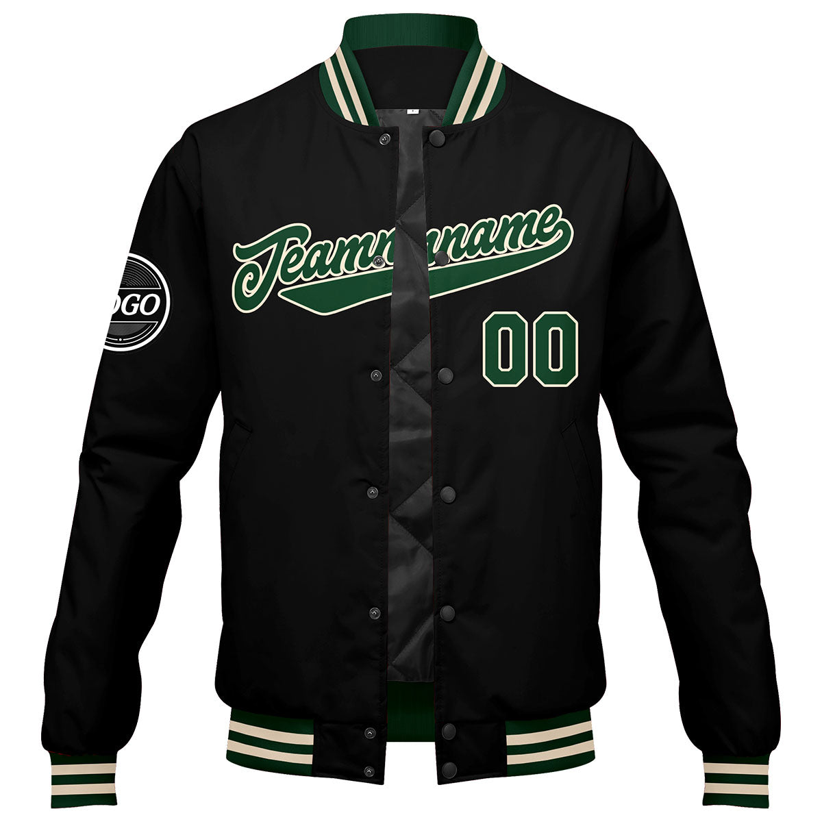 Custom Varsity Jacket Letterman jacket for Men, Women and Youth Dark Green Black Cream enthsush