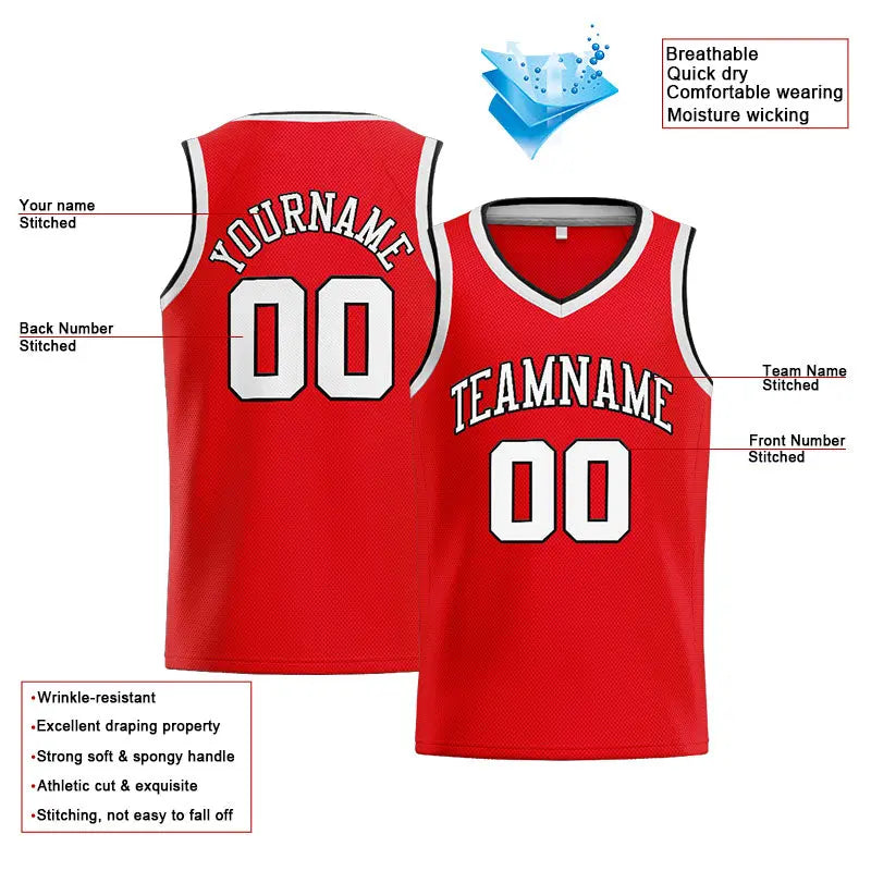 Custom Stitched Basketball Jersey for Men, Women And Kids Red-White-Black enthsush