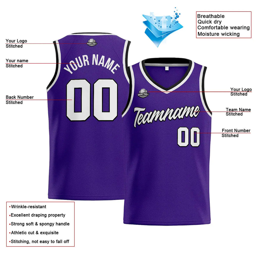 Custom Stitched Basketball Jersey for Men, Women  And Kids Purple-White-Black enthsush