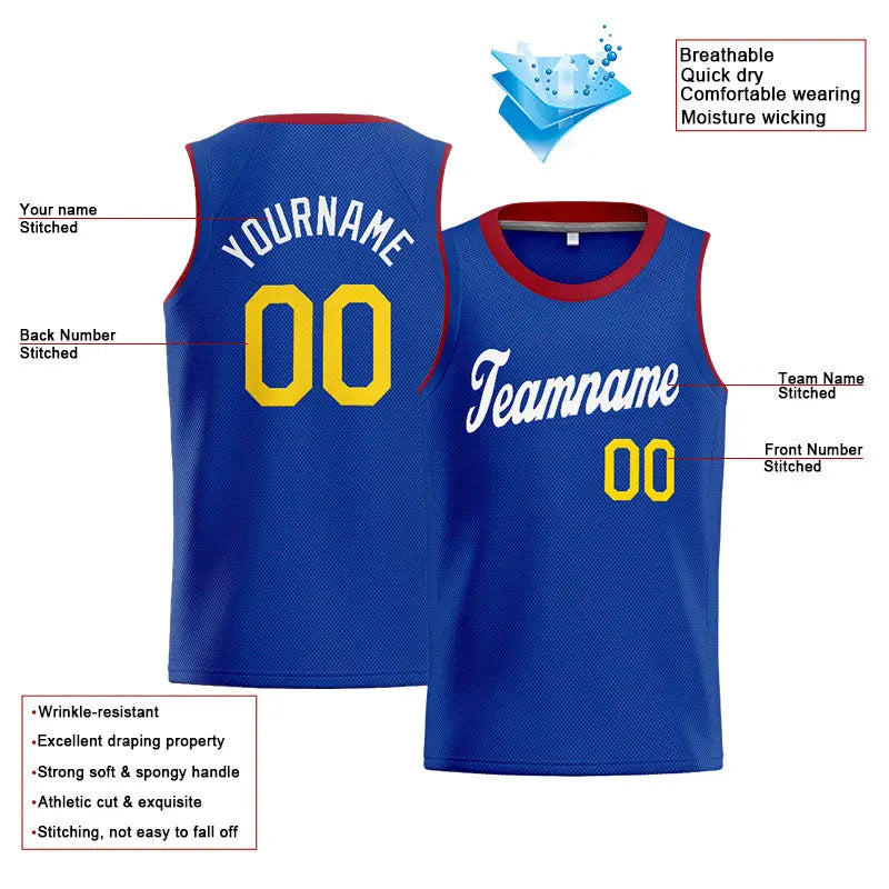 Custom Stitched Basketball Jersey for Men, Women And Kids Blue-White-Yellow-Red enthsush
