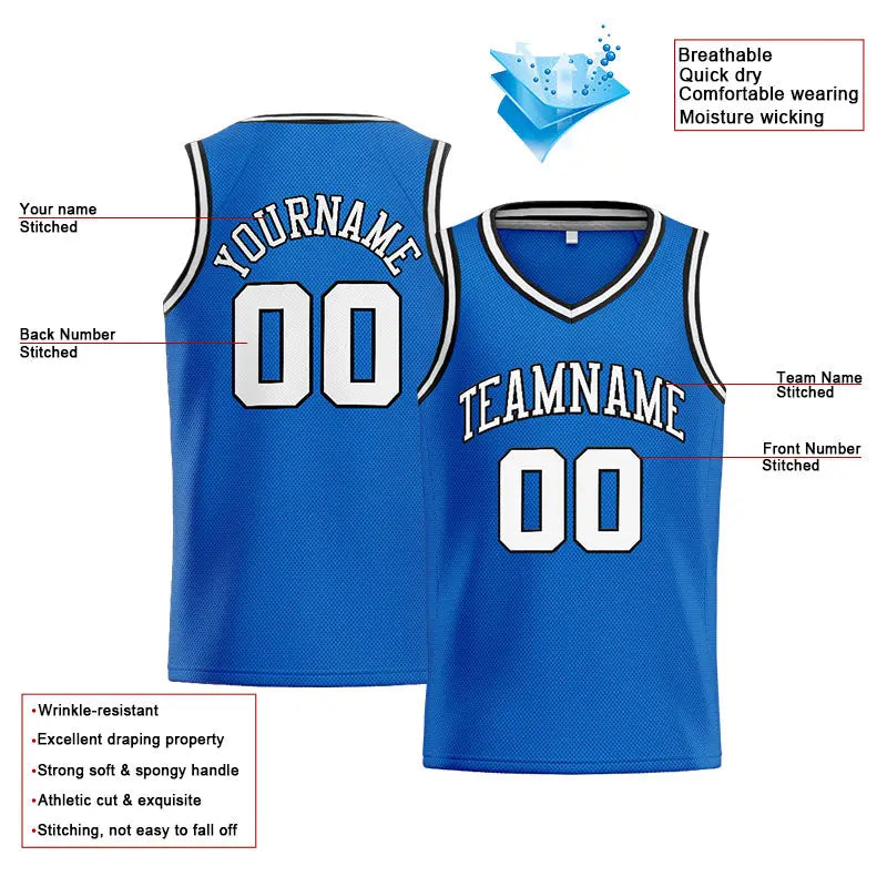 Custom Stitched Basketball Jersey for Men, Women And Kids Blue-White-Black enthsush