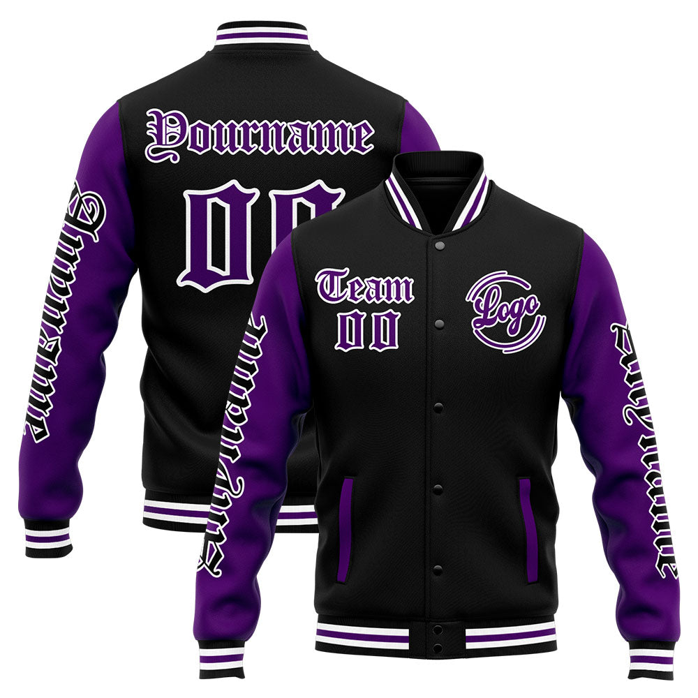 Custom Varsity Jacket Letterman jacket for Men, Women and Youth Purple Black enthsush