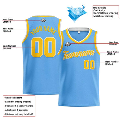Custom Stitched Basketball Jersey for Men, Women  And Kids Light Blue-Yellow enthsush
