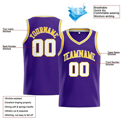 Custom Stitched Basketball Jersey for Men, Women And Kids Purple-White-Yellow enthsush