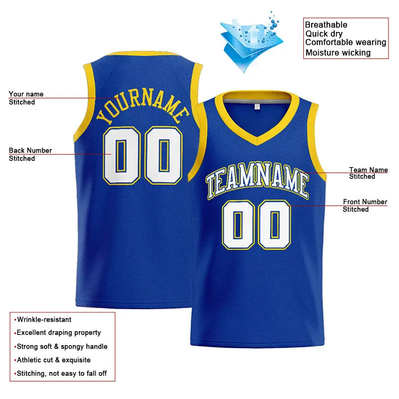 Custom Stitched Basketball Jersey for Men, Women And Kids Royal-White-Yellow enthsush