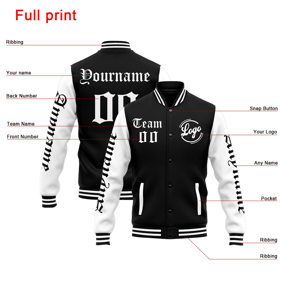 Custom Varsity Jacket Letterman jacket for Men, Women and Youth White Black enthsush