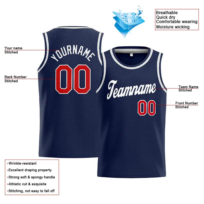Custom Stitched Basketball Jersey for Men, Women And Kids Navy-Red-White enthsush