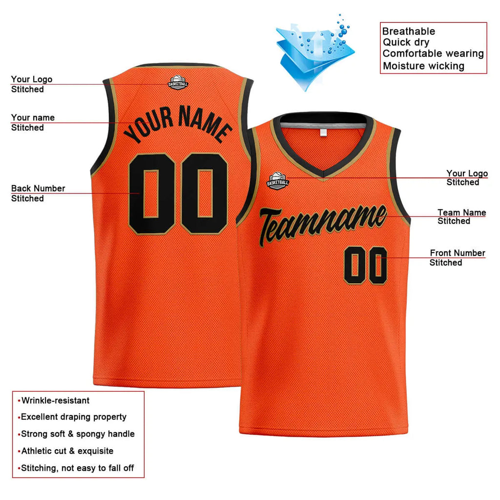 Custom Stitched Basketball Jersey for Men, Women  And Kids Orange-Black-Gold enthsush