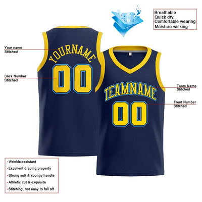 Custom Stitched Basketball Jersey for Men, Women And Kids Navy-Yellow-Light Blue enthsush