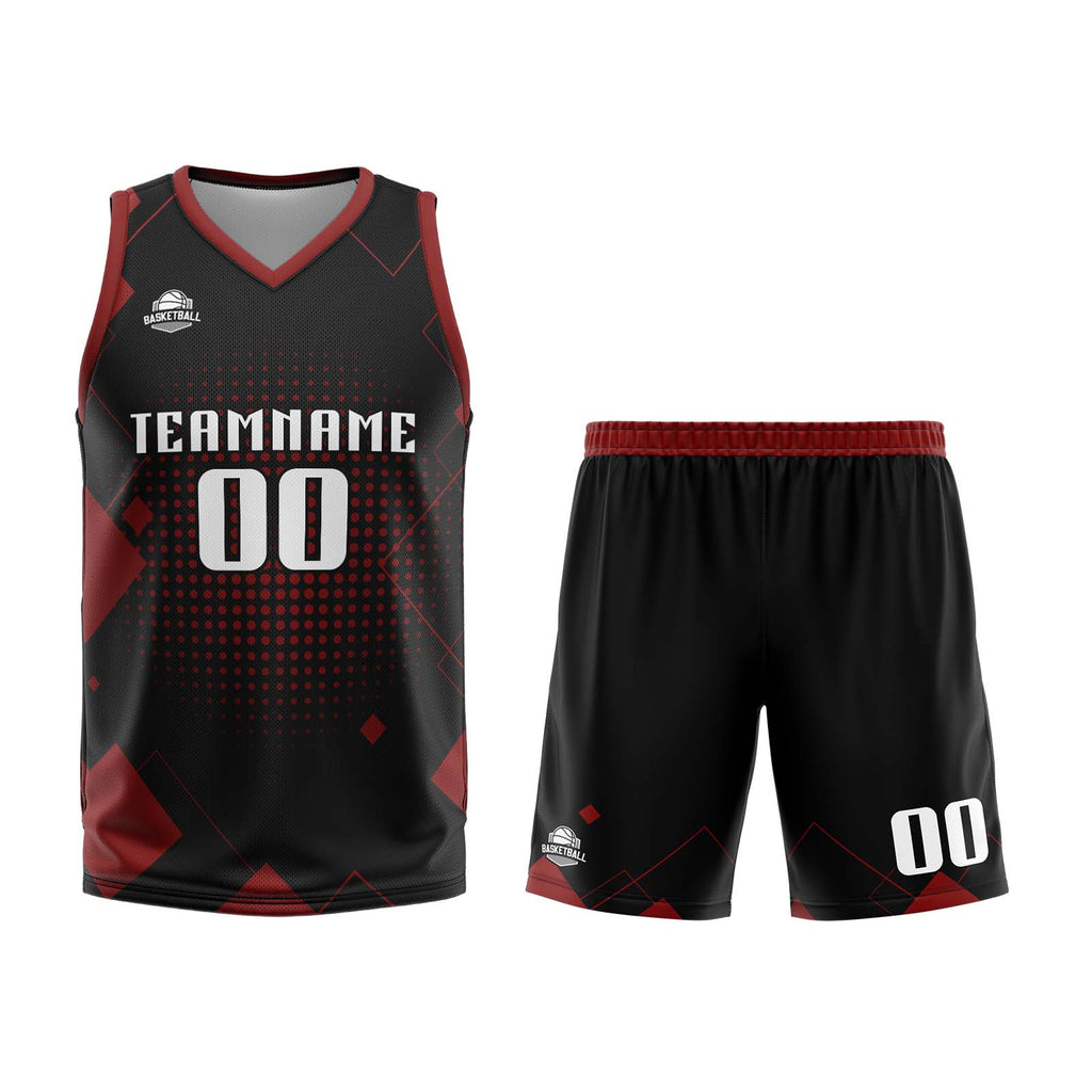 Custom Geometry Red Basketball Jersey Uniform Suit Printed Your Logo Name Number enthsush