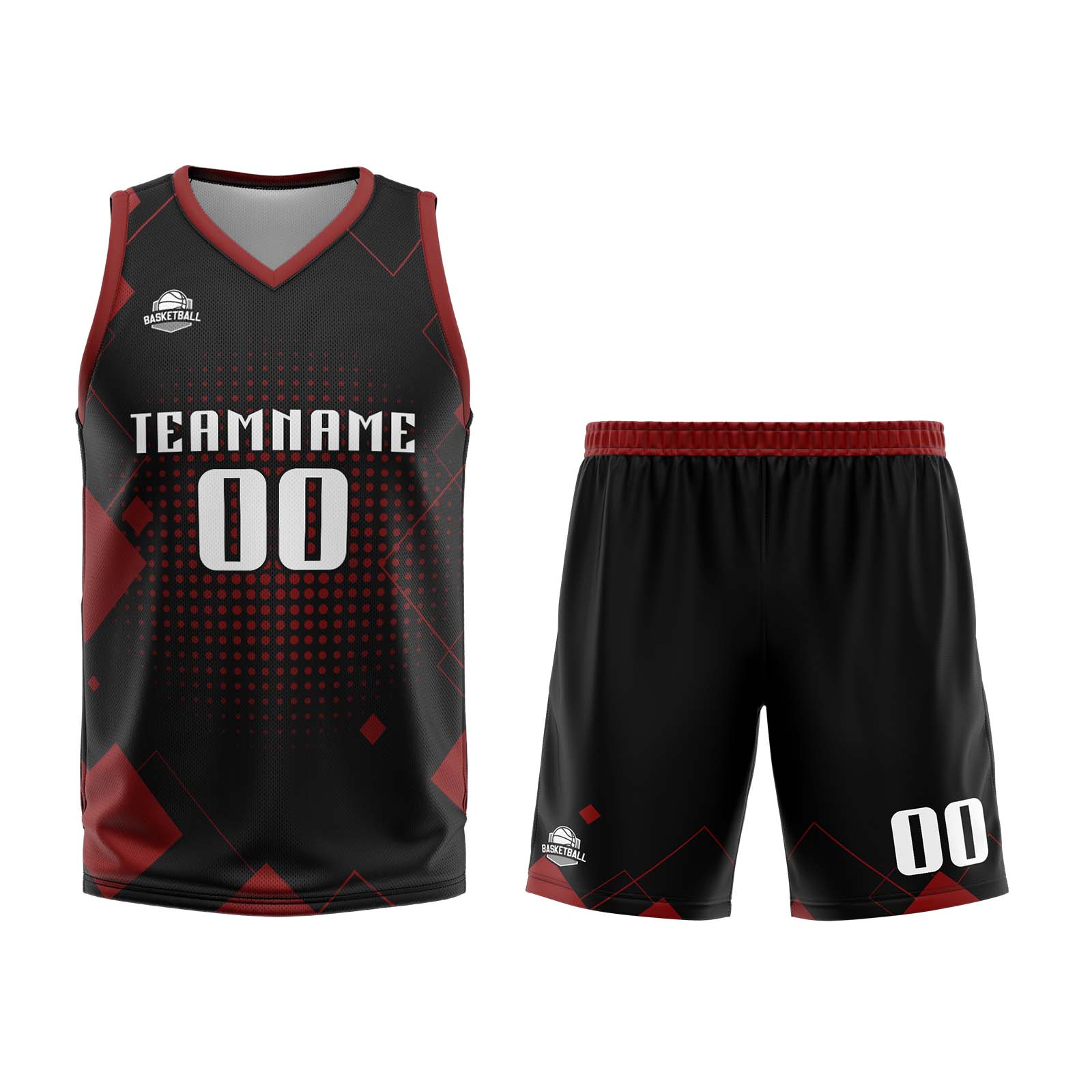 Custom Geometry Red Basketball Jersey Uniform Suit Printed Your Logo Name Number enthsush