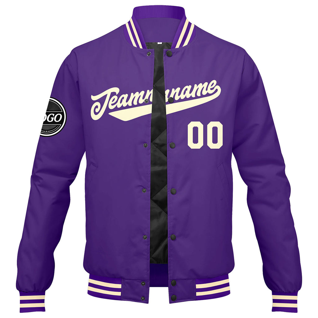 Custom Varsity Jacket Letterman jacket for Men, Women and Youth Purple Cream enthsush