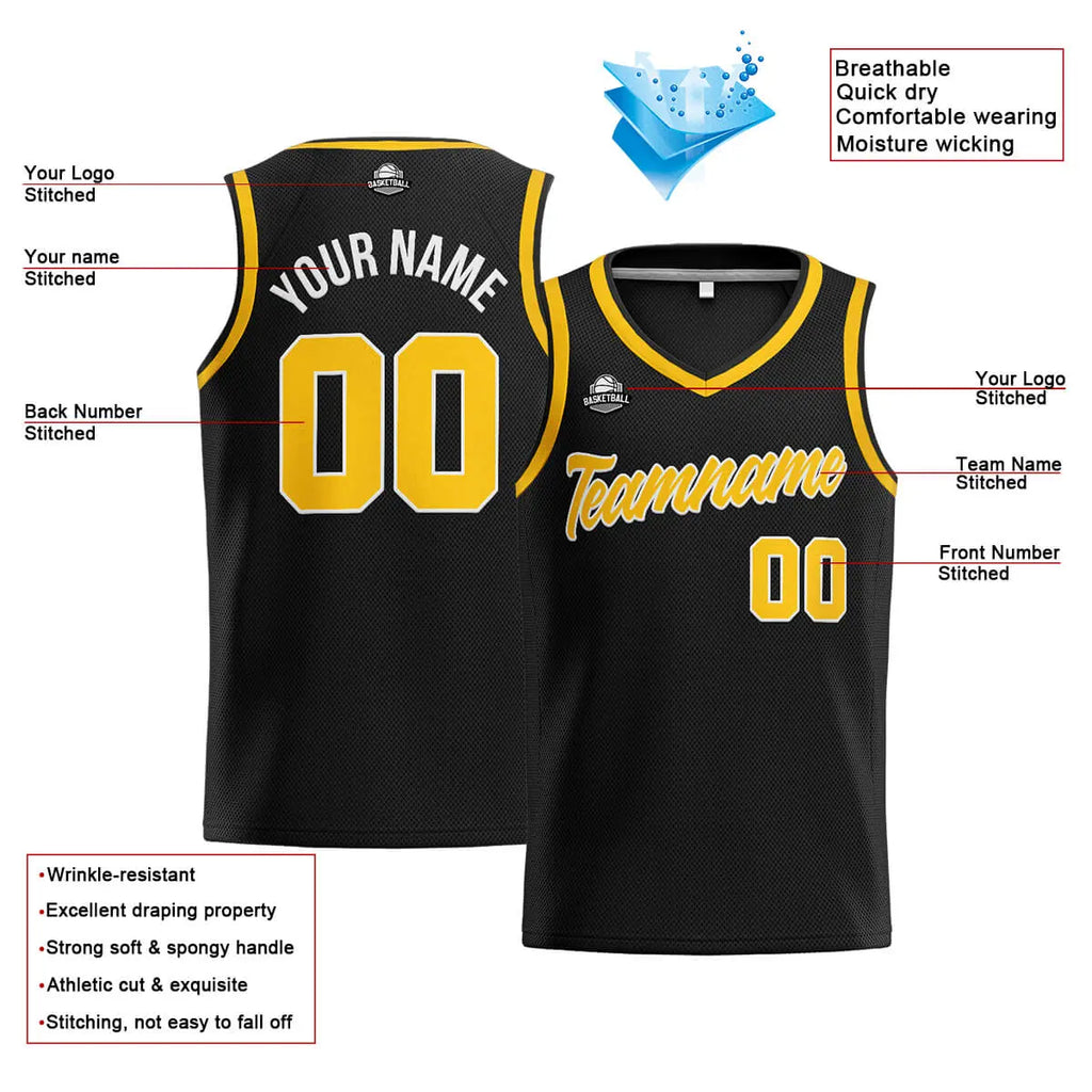 Custom Stitched Basketball Jersey for Men, Women  And Kids Black-Yellow enthsush