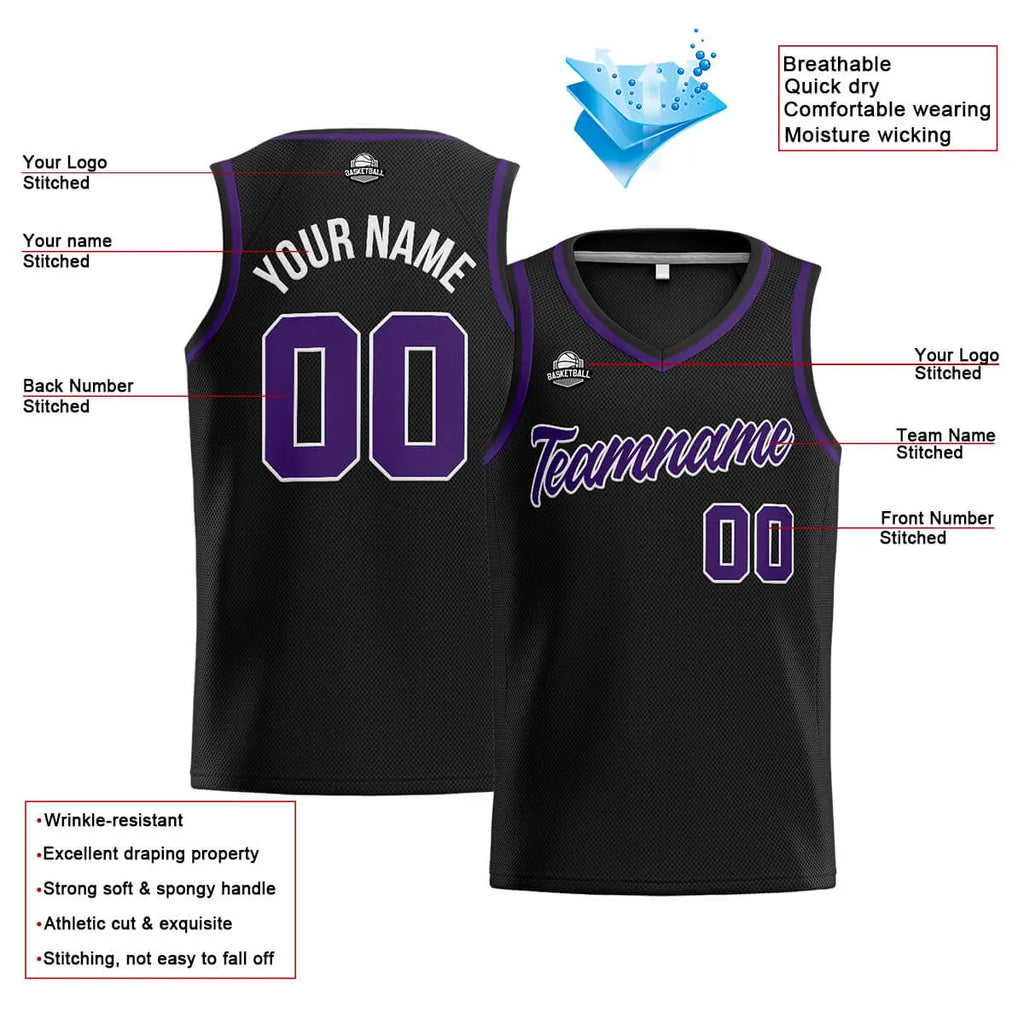 Custom Stitched Basketball Jersey for Men, Women  And Kids Black-Purple enthsush