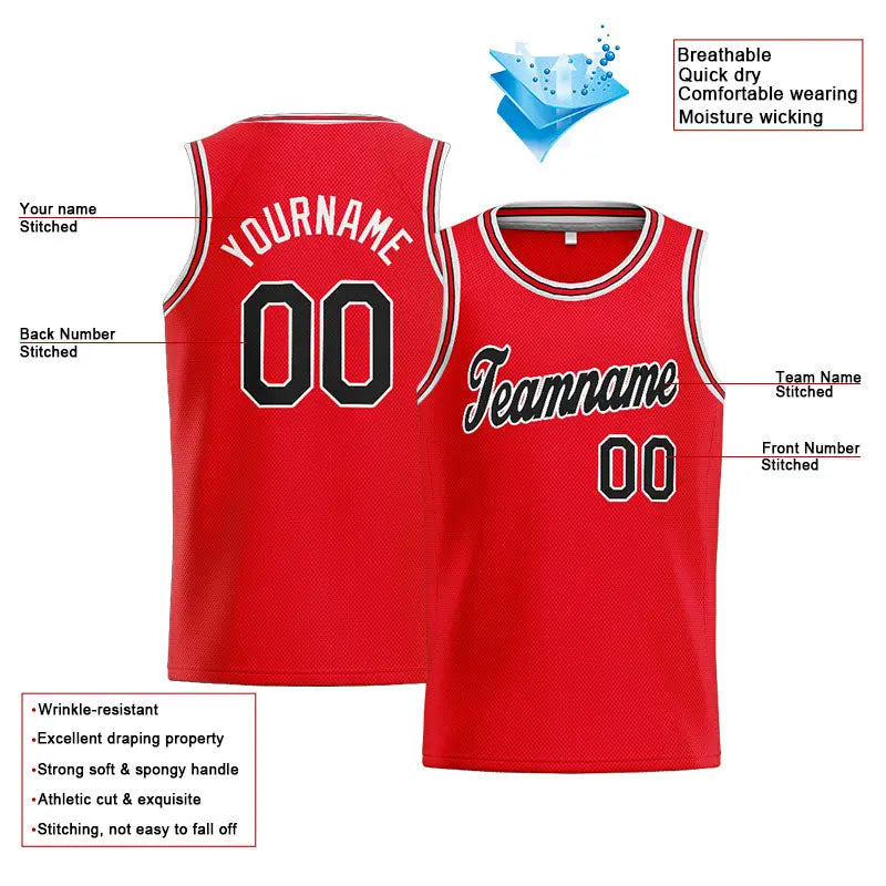 Custom Stitched Basketball Jersey for Men, Women And Kids Red-Black-White enthsush