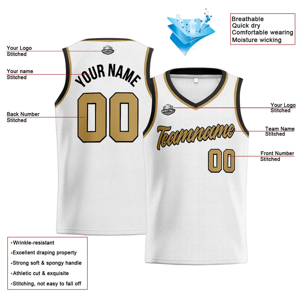 Custom Stitched Basketball Jersey for Men, Women  And Kids White-Gold-Black enthsush