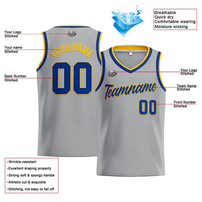 Custom Stitched Basketball Jersey for Men, Women  And Kids Gray-Royal-Yellow enthsush