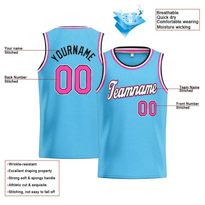 Custom Stitched Basketball Jersey for Men, Women And Kids Light Blue-Pink-White-Black enthsush