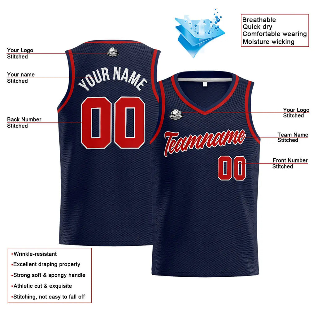 Custom Stitched Basketball Jersey for Men, Women  And Kids Navy-Red enthsush