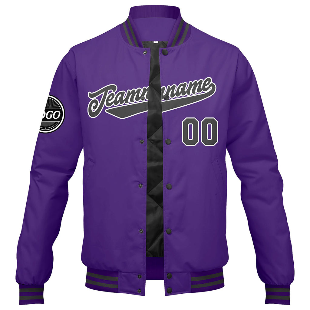 Custom Varsity Jacket Letterman jacket for Men, Women and Youth Purple Grey enthsush