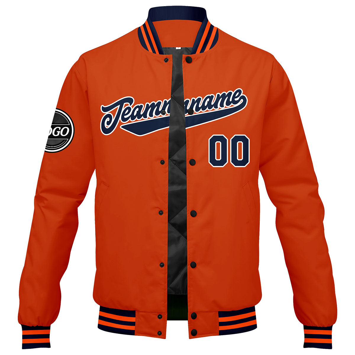 Custom Varsity Jacket Letterman jacket for Men, Women and Youth Navy Orange enthsush