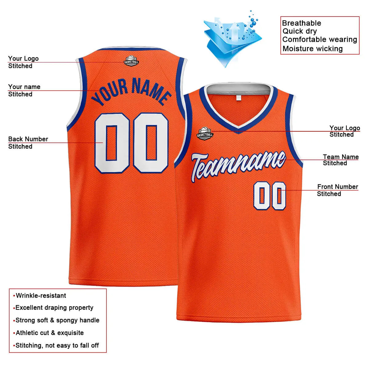 Custom Stitched Basketball Jersey for Men, Women  And Kids Orange-White-Royal enthsush