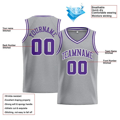 Custom Stitched Basketball Jersey for Men, Women And Kids Gray-Purple-White enthsush