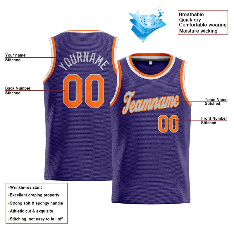 Custom Stitched Basketball Jersey for Men, Women And Kids Purple-Orange-White enthsush