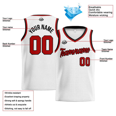 Custom Stitched Basketball Jersey for Men, Women  And Kids White-Red-Black enthsush