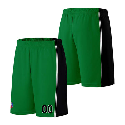 Custom basketball jersey shorts for men and women. Embroidered and printed name, number and logo Green&Black enthsush