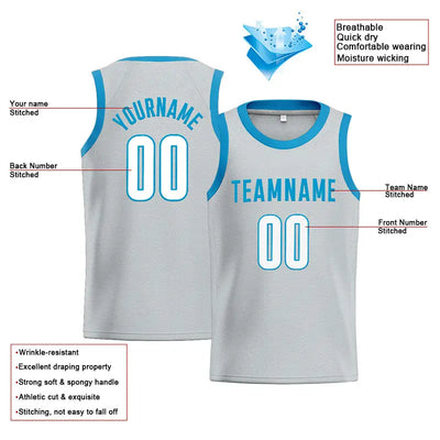 Custom Stitched Basketball Jersey for Men, Women And Kids Gray-Lightblue enthsush