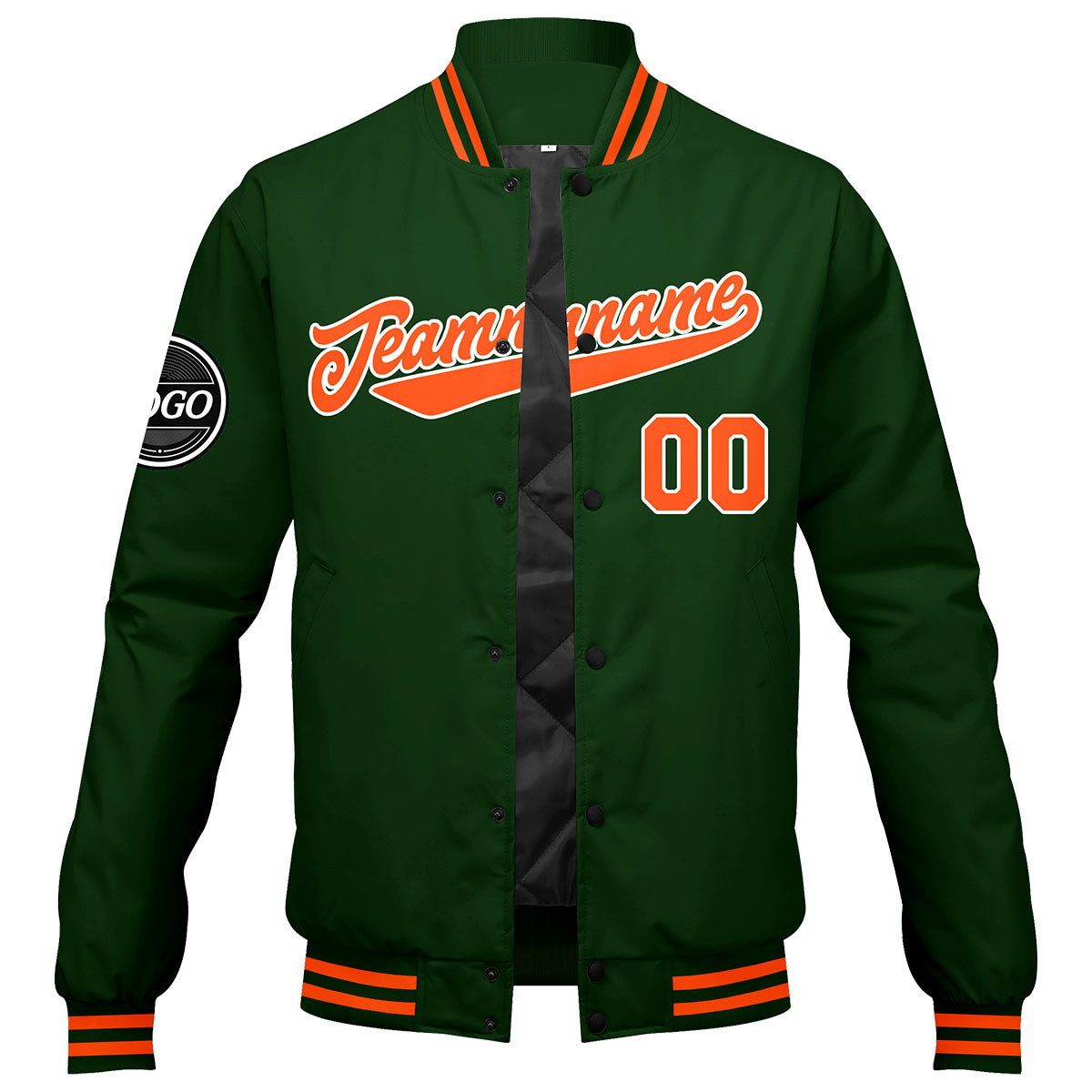 Custom Varsity Jacket Letterman jacket for Men, Women and Youth Dark Green Orange enthsush