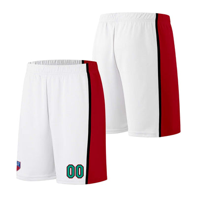 Custom basketball jersey shorts for men and women. Embroidered and printed name, number and logo White&Red&Green enthsush
