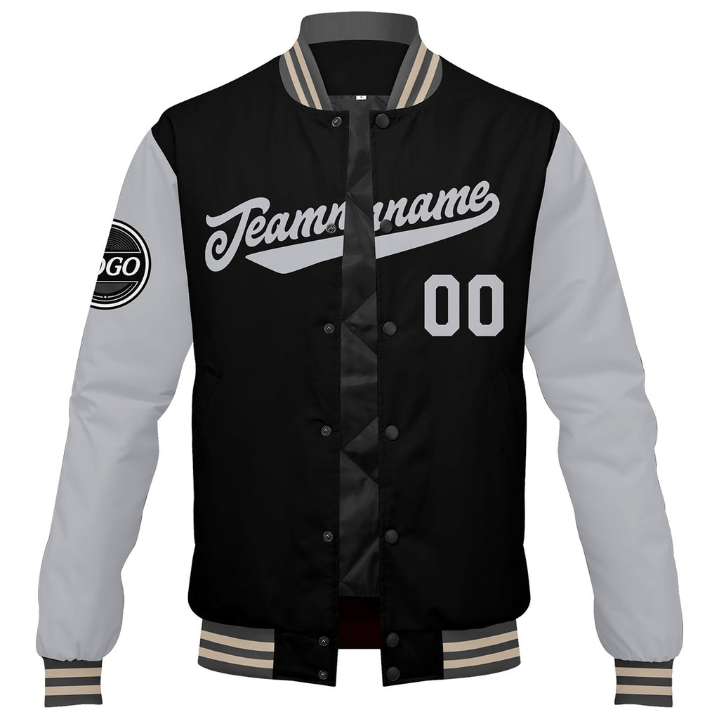 Custom Varsity Jacket Letterman jacket for Men, Women and Youth Grey Black Cream enthsush