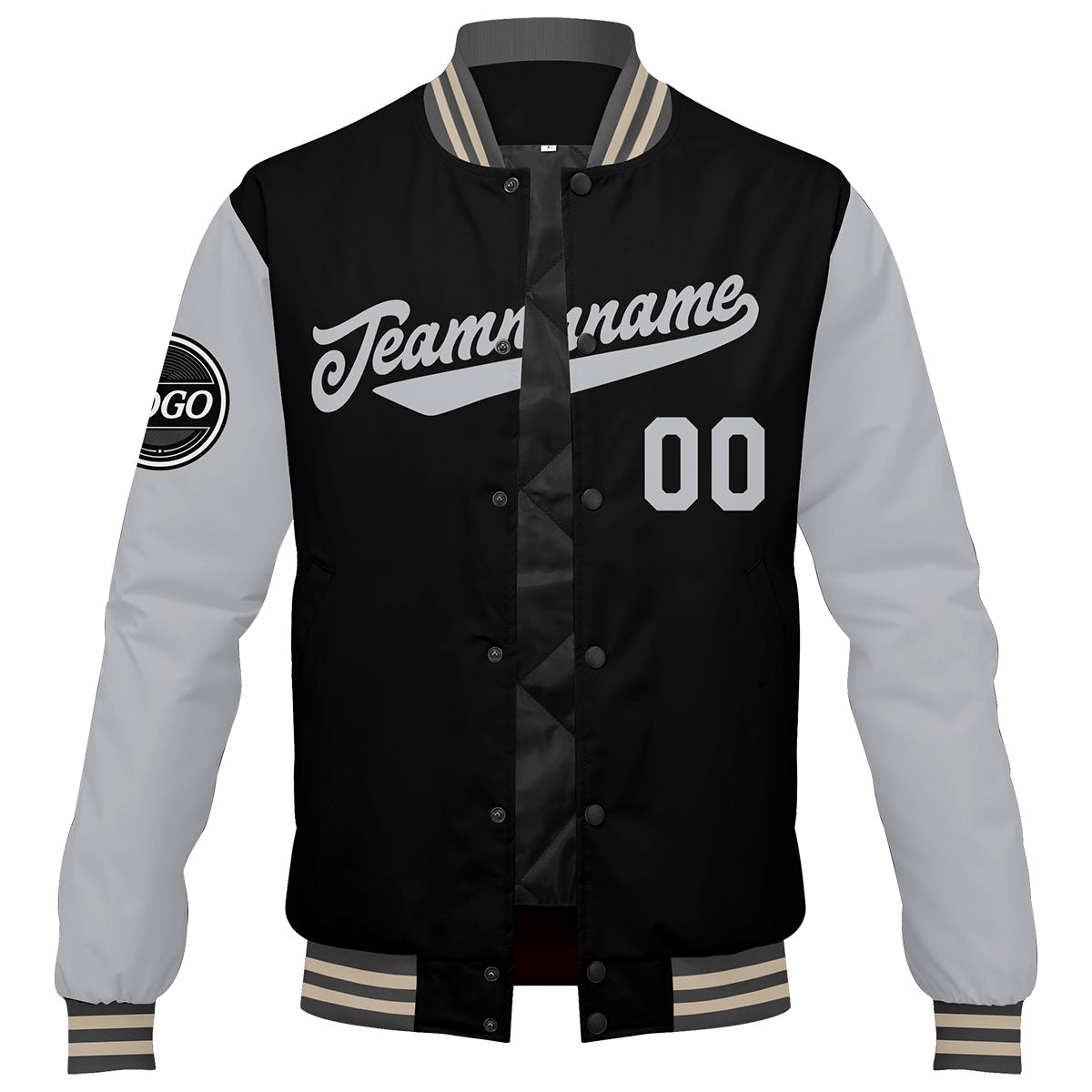 Custom Varsity Jacket Letterman jacket for Men, Women and Youth Grey Black Cream enthsush