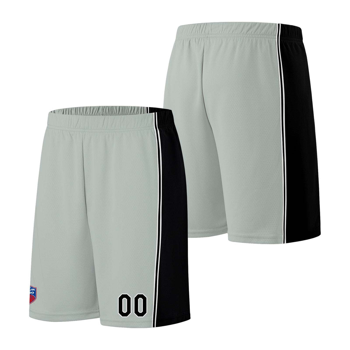 Custom basketball jersey shorts for men and women. Embroidered and printed name, number and logo Grey enthsush