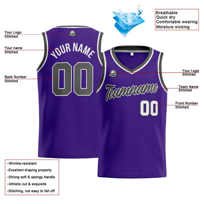 Custom Stitched Basketball Jersey for Men, Women  And Kids Purple-Dark Gray enthsush