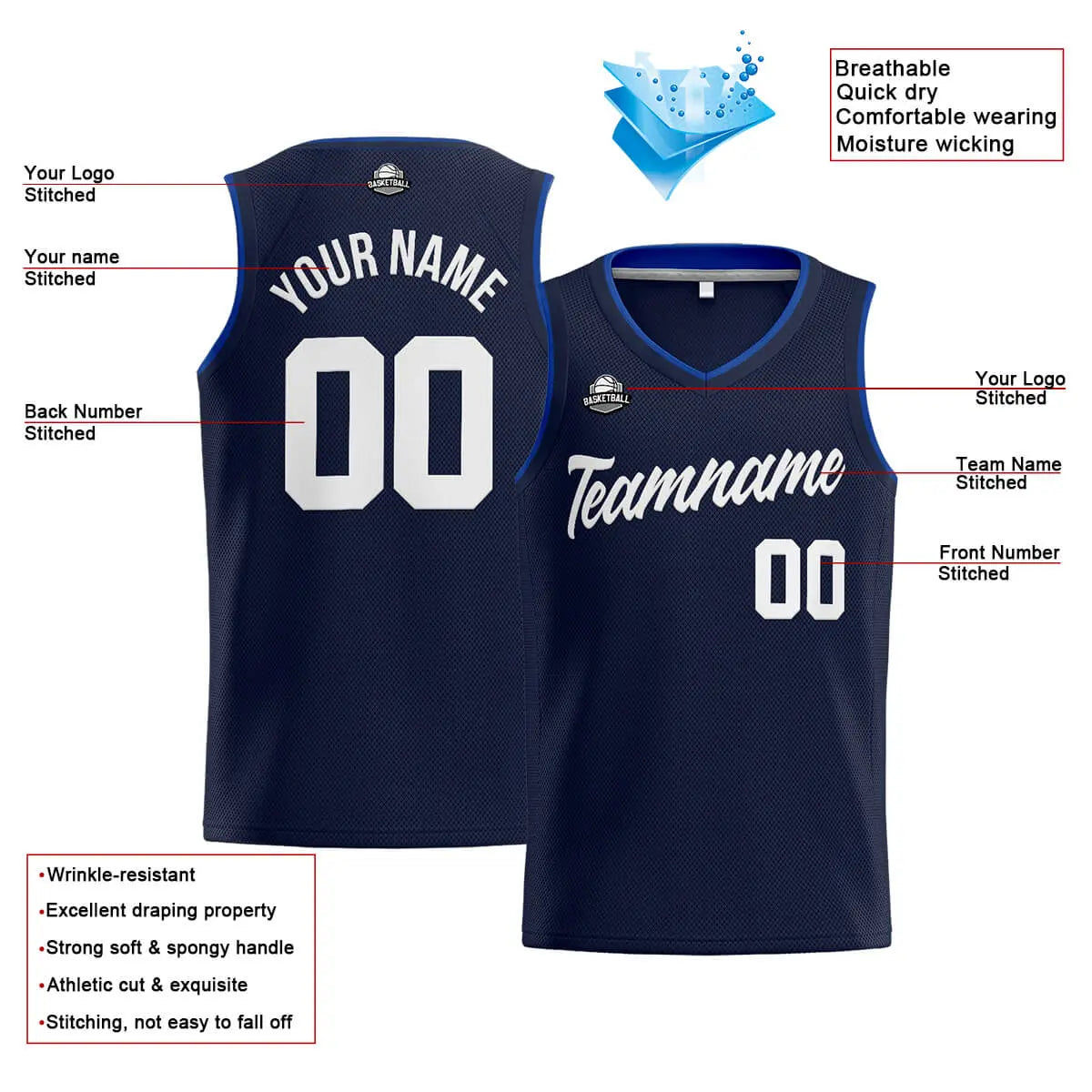 Custom Stitched Basketball Jersey for Men, Women  And Kids Navy-Royal-White enthsush