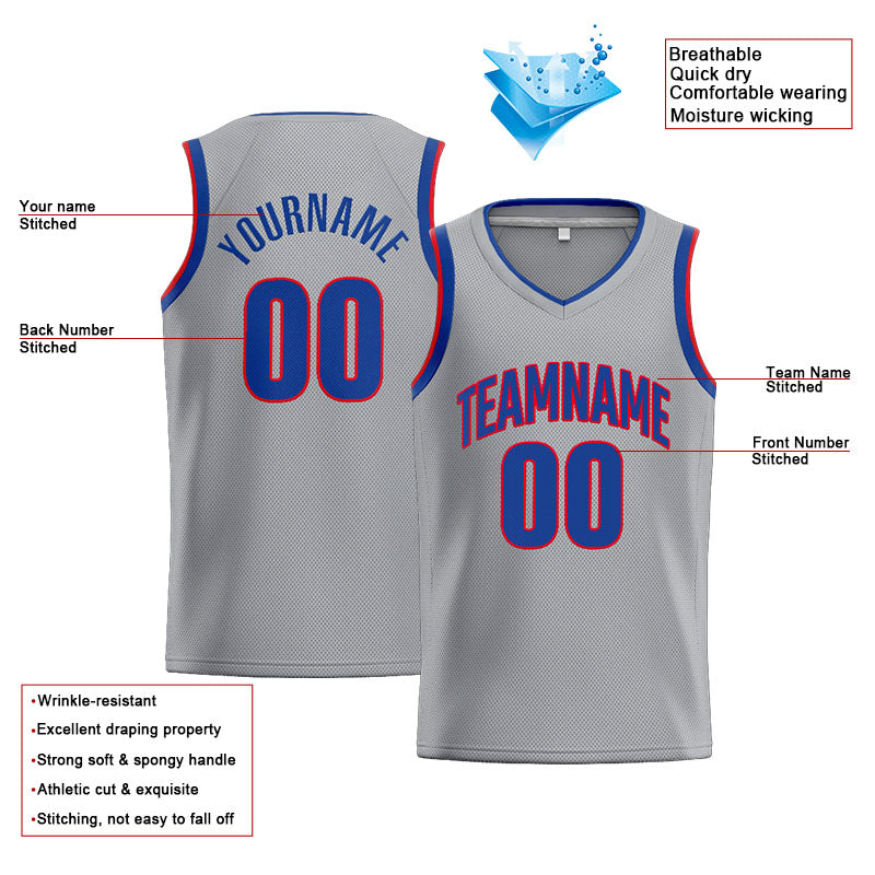 Custom Stitched Basketball Jersey for Men, Women And Kids Gray-Royal-Red enthsush