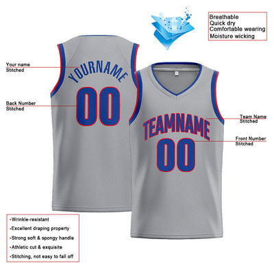 Custom Stitched Basketball Jersey for Men, Women And Kids Gray-Royal-Red enthsush