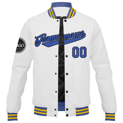 Custom Varsity Jacket Letterman jacket for Men, Women and Youth White Blue enthsush