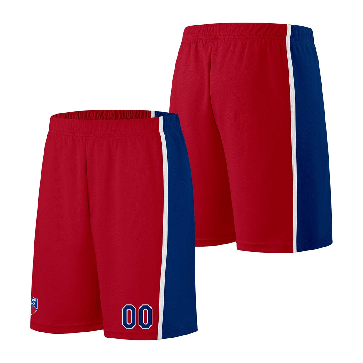 Custom basketball jersey shorts for men and women. Embroidered and printed name, number and logo Red enthsush