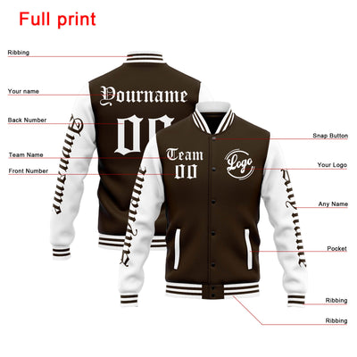 Custom Varsity Jacket Letterman jacket for Men, Women and Youth Brown White enthsush