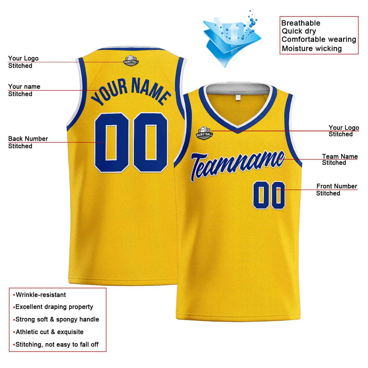 Custom Stitched Basketball Jersey for Men, Women  And Kids Yellow-Royal enthsush