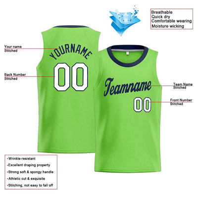 Custom Stitched Basketball Jersey for Men, Women And Kids Neon Green-Navy-White enthsush