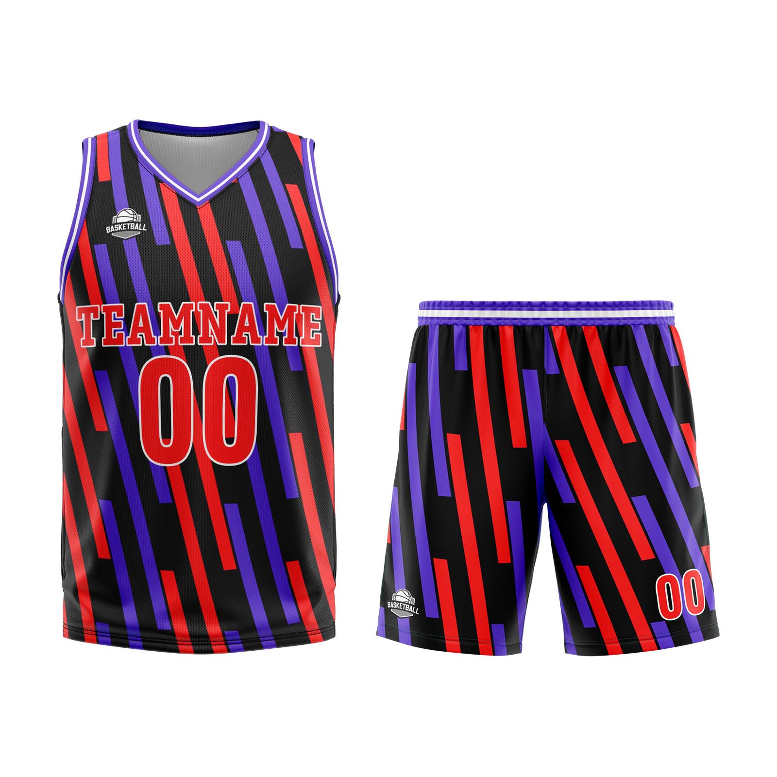 Custom Vertical bar Red Purple Basketball Jersey Uniform Suit Printed Your Logo Name Number enthsush