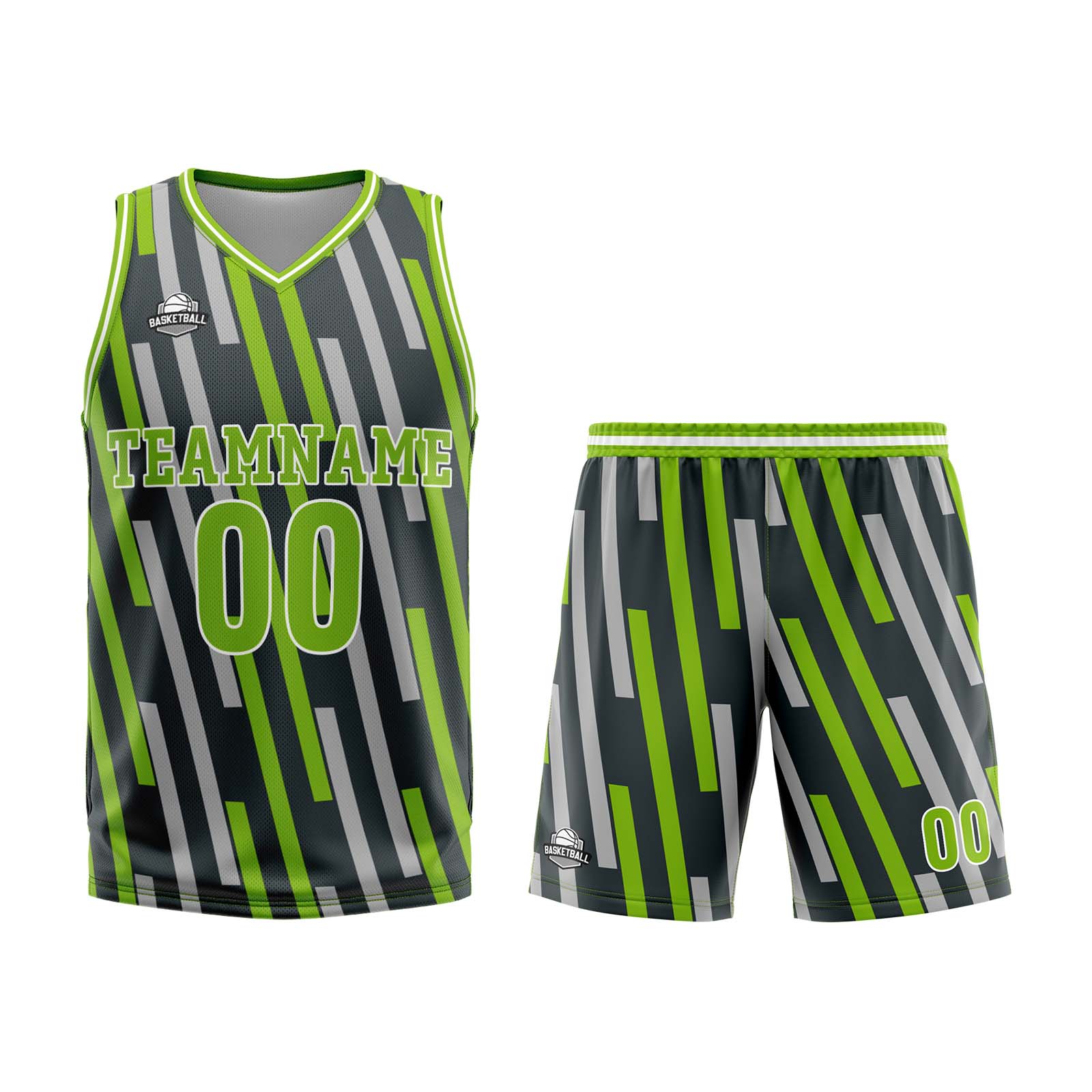 Custom Vertical bar Green Grey Basketball Jersey Uniform Suit Printed Your Logo Name Number enthsush