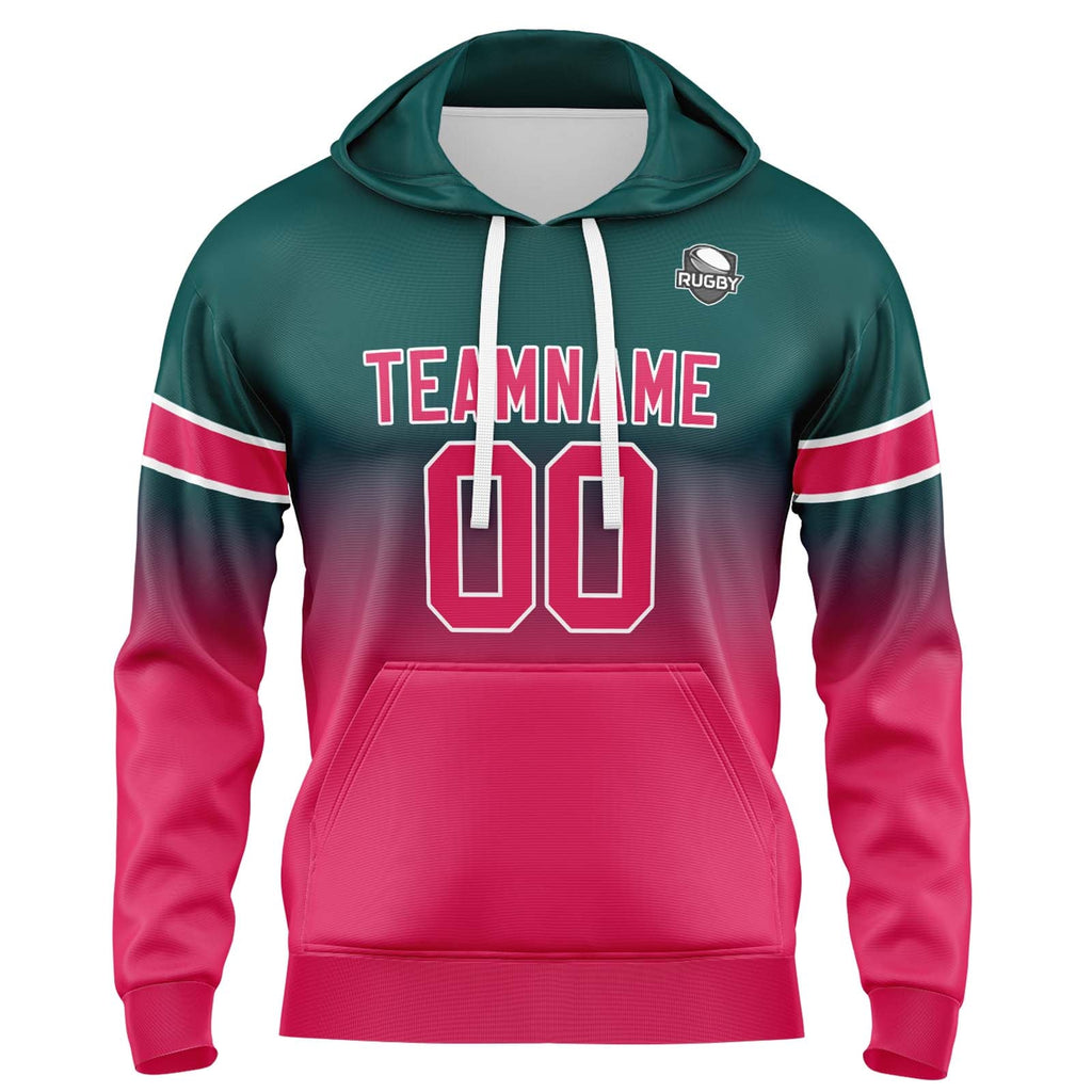 Custom Gradient Sweatshirt Hoodie For Man Woman Girl Boy Print Your Logo Name Number Dark Green&Pink enthsush
