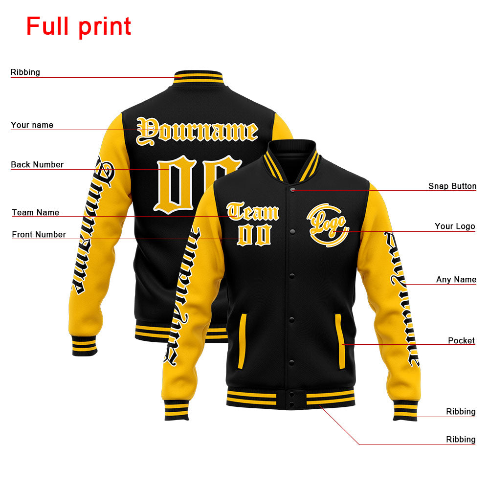 Custom Varsity Jacket Letterman jacket for Men, Women and Youth Yellow Black enthsush